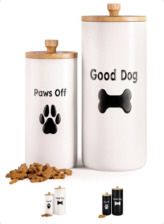 HB Design Co. Dog Treat Container Airtight Set of 2 - 9x5 & 7x4 inch Ceramic Dog Treat Jars for Kitchen Counter with Airtight Lids - 11 Cup Capacity Pet Treat Container Set - Doggie Cookie Jar - Big Treats Canister - Image 1